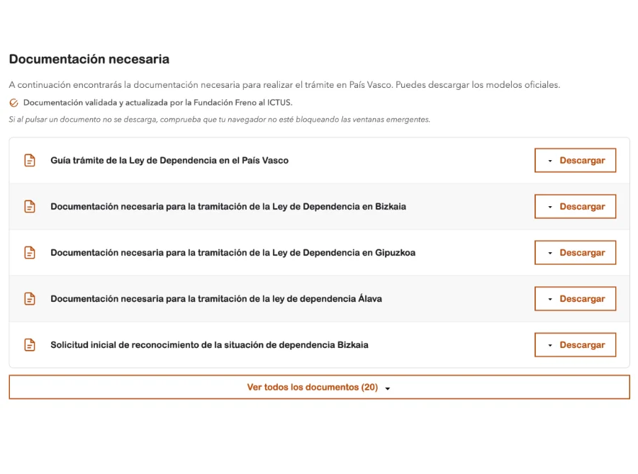 Documentación oficial descargable para el trámite de dependencia
