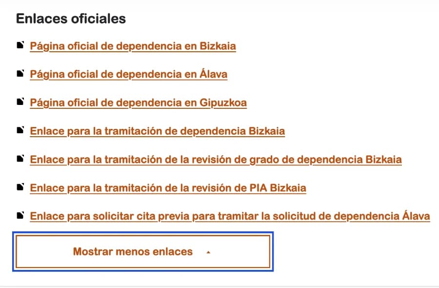 Listado de enlaces oficiales sobre la Ley de Dependencia en Euskadi