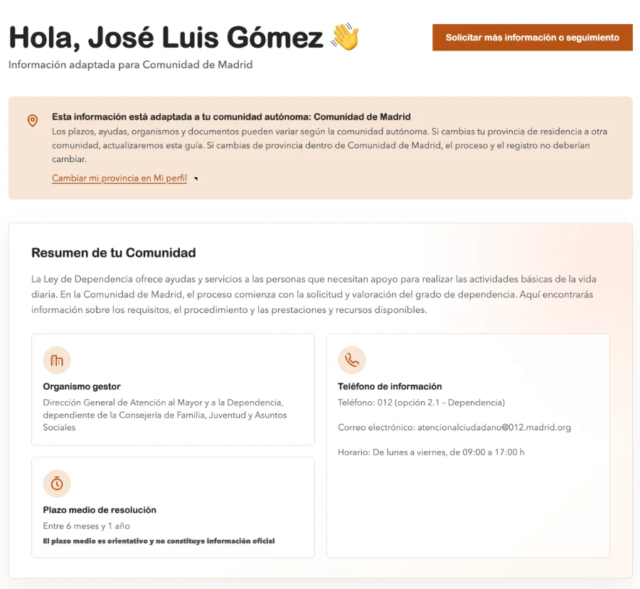 Área privada de GUIAR con información adaptada a la Comunidad de Madrid